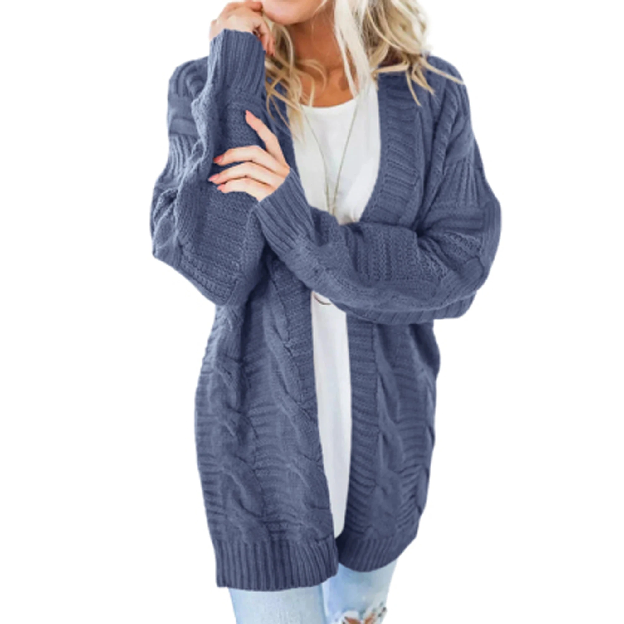 

Twist Pattern Open Front Cardigan, Casual Long Sleeve Mid Length Cardigan, Women's Clothing