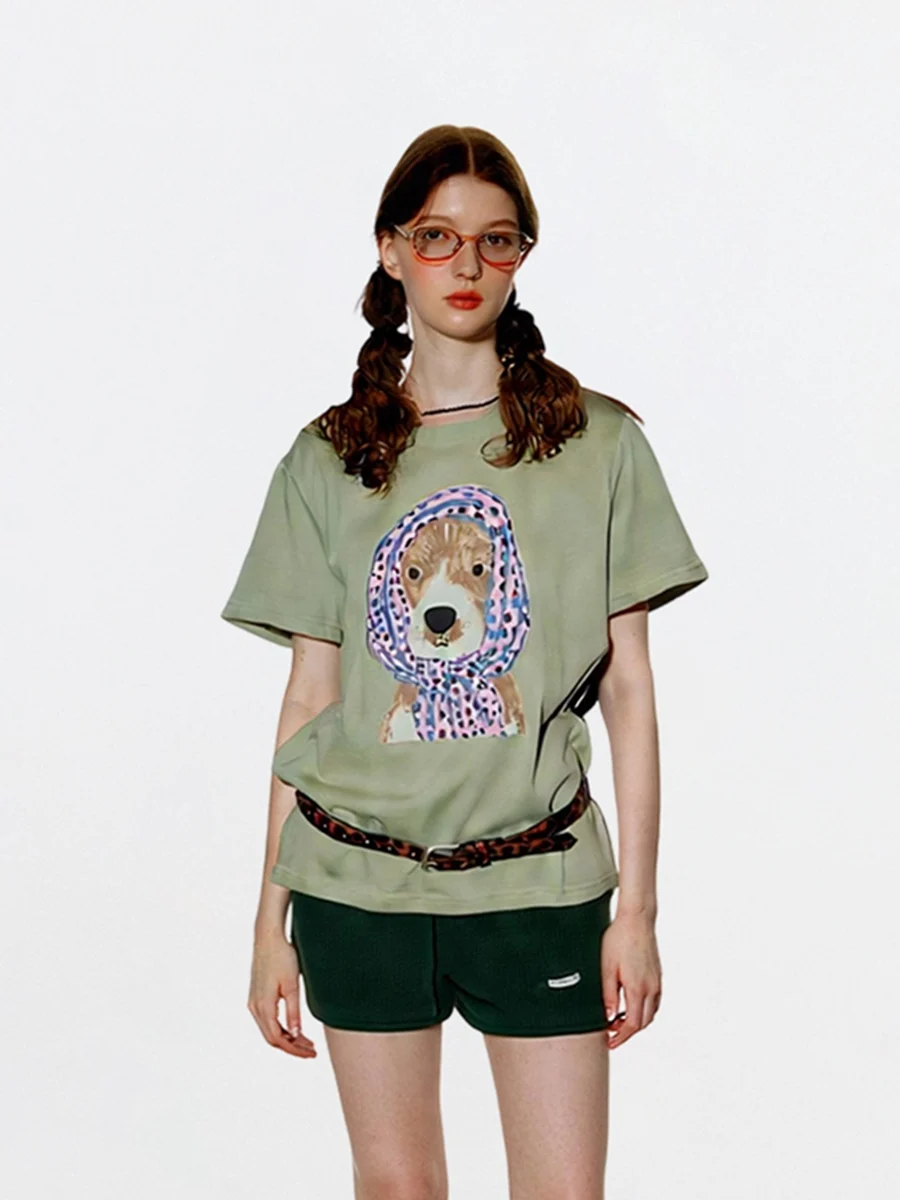 

AHMI женская свободная футболка круглого кроя Ne ort Sve, летняя новая повседневная универсальная футболка с принтом, корейский модный топ для поездок на работу...