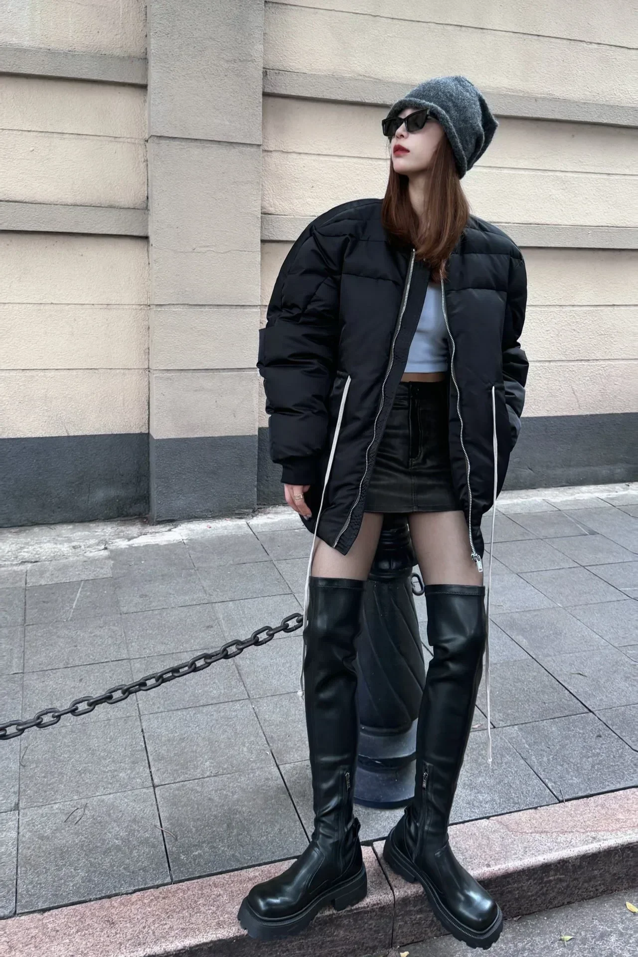 Women Owens Down Jacket Streetwear Splice Drawstring 90% Down Rick Jacket High Street Zip-up Coat Korean Fashion RO Overcoats