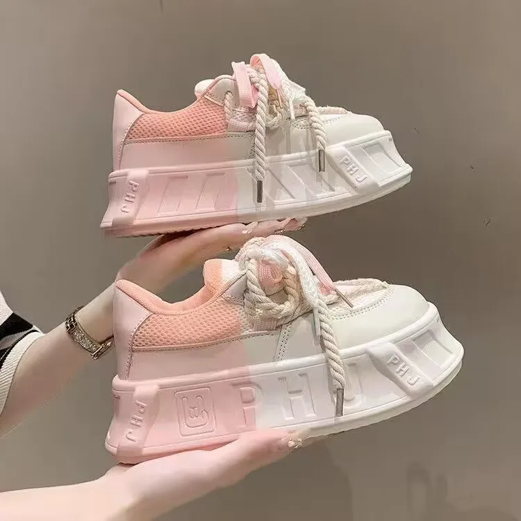 

Designer Platform Sneakers Women Running Sports Shoes Woman Walking Chunky Sneakers White Casual Slip on Vulcanized Shoes Pink