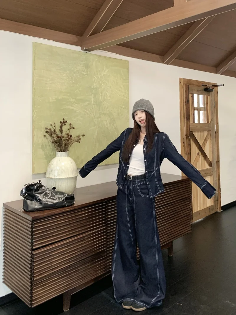 

Denim Coat Gold Zipper Womens Summer Canvas Open-Front Matching Gentle Button-Up Sashes Beachwear Pleated Drop-Shoulder Utility