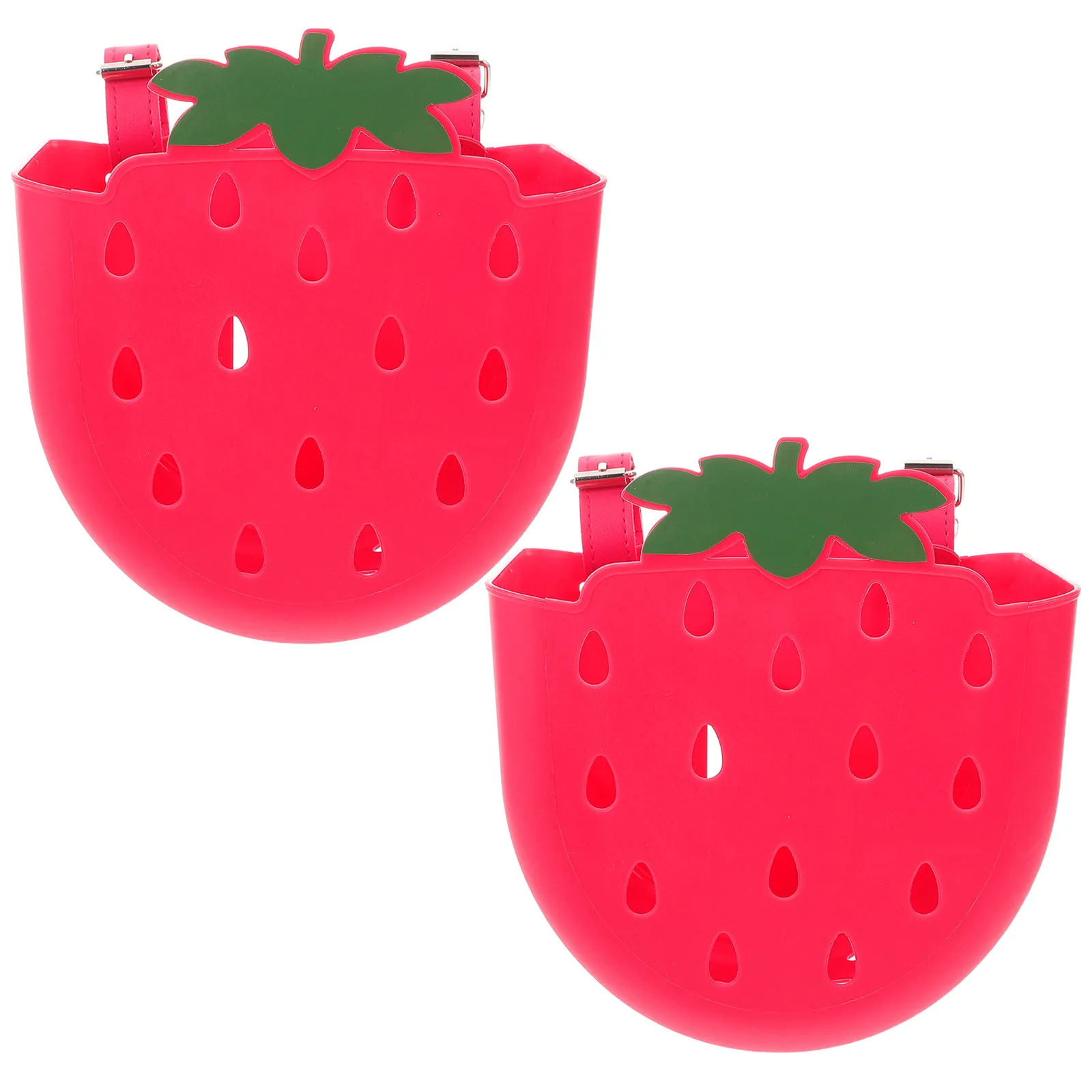

2Pcs Children Bike Basket Plastic Front Mount Handlebar Storage Cute Strawberry Design for Bicycles Scooters Tricycles
