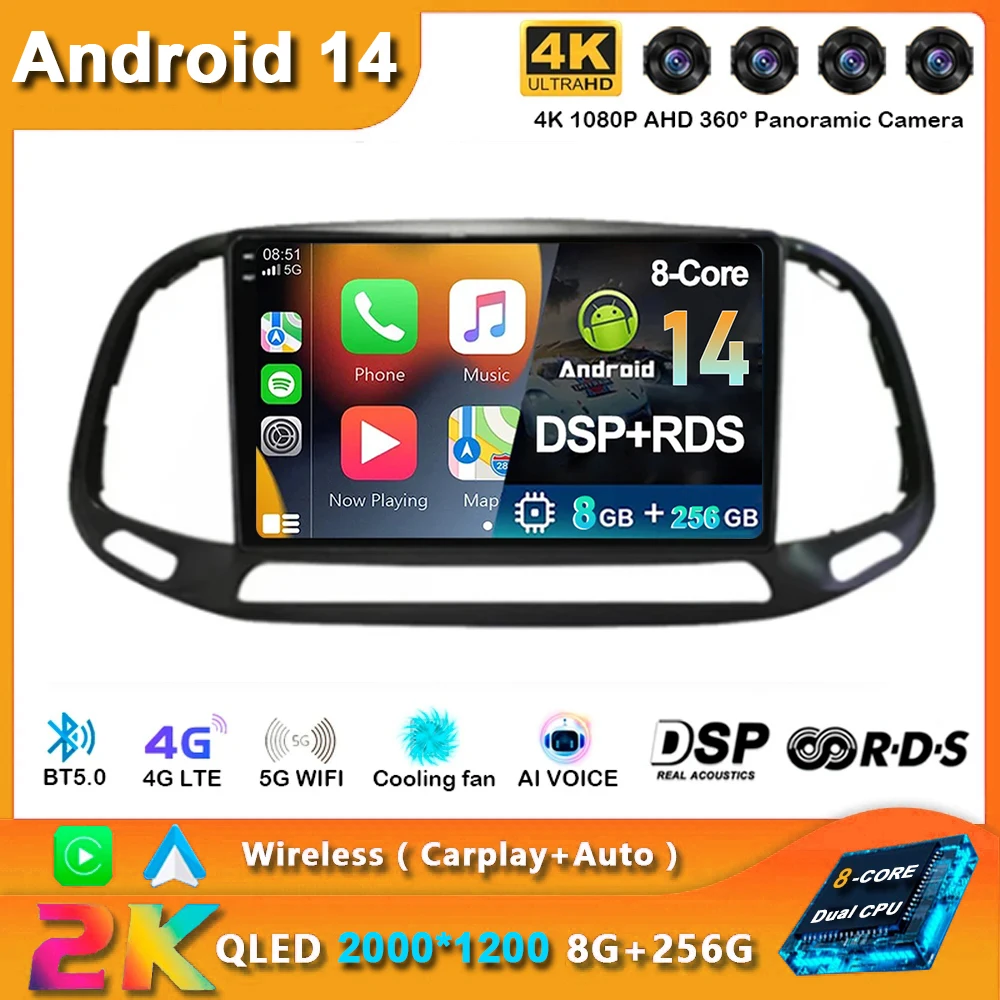 

Android 14 Carplay Car Radio For Fiat Doblo 2015 2016 - 2019 Navigation GPS Multimedia Player wifi+4G Stereo Auto DSP 2 DIN BT