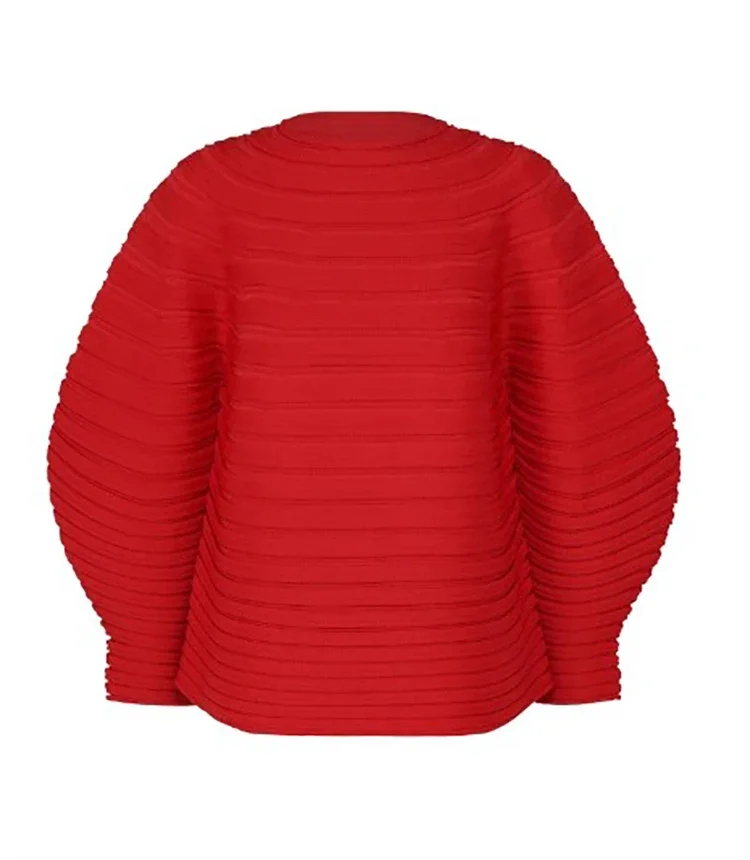 EUHG Miyake Pleated Autumn Winter Sweater Women Thickening Mushroom Knit Women Round Sleeves Tops 2024 Winter New