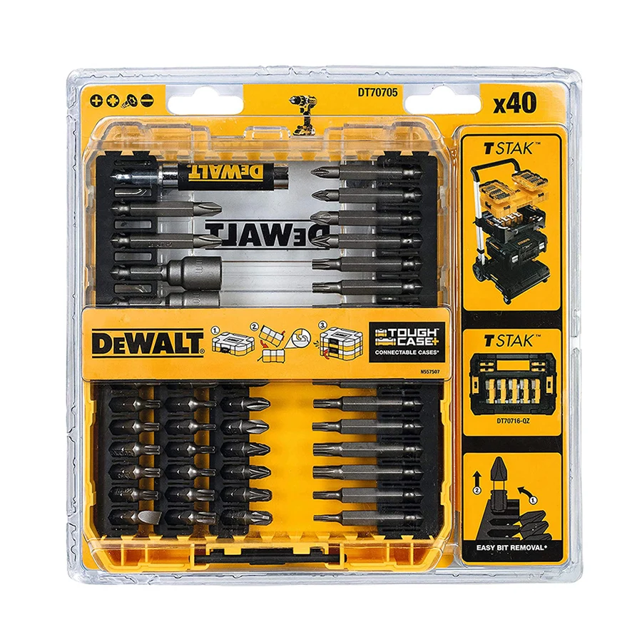 Imagem -06 - Dewalt Impacto Chave de Fenda Bit Conjunto com Case Resistente Case Resistente Tstand Caddy Drill Bits Driver Definir Acessórios Dt70705 40 Pcs