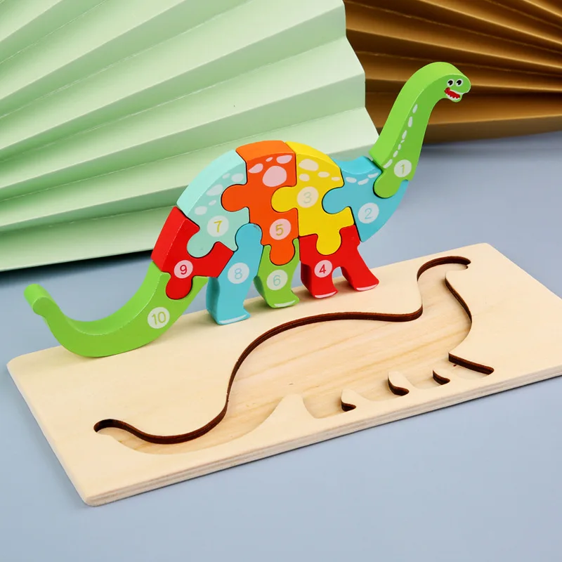 3D Holz Dinosaurier Puzzles Baby Pädagogisches Cartoon Tiere Frühes Lernen Intelligenz Puzzle Spiel Spielzeug Für Kinder