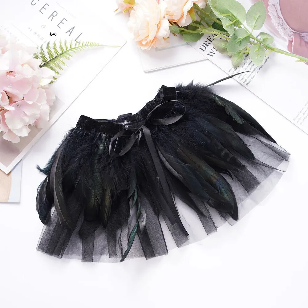 

Gothic Style Feather White Mesh Shawl Double Collar Costume Party Halloween Role-playing Unisex Wear Stage Performance Clothing