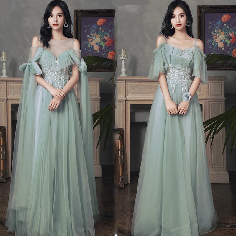 Green Long Lady Girl New Sweat Greydish Banquet Bridesmaid Women Princess Performance Dance Ball Dress Gown Free Ship