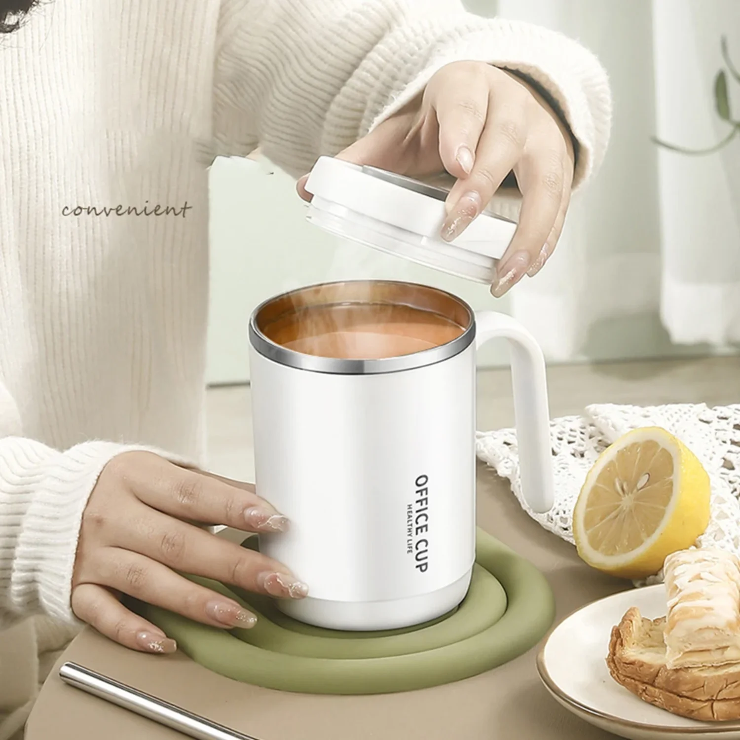 500ml Stainless Steel Coffee Cup Mug With Lid Creative PP Liner Portable Drinking Cup Milk Coffee Cup Gift  Kitchen Drinkware