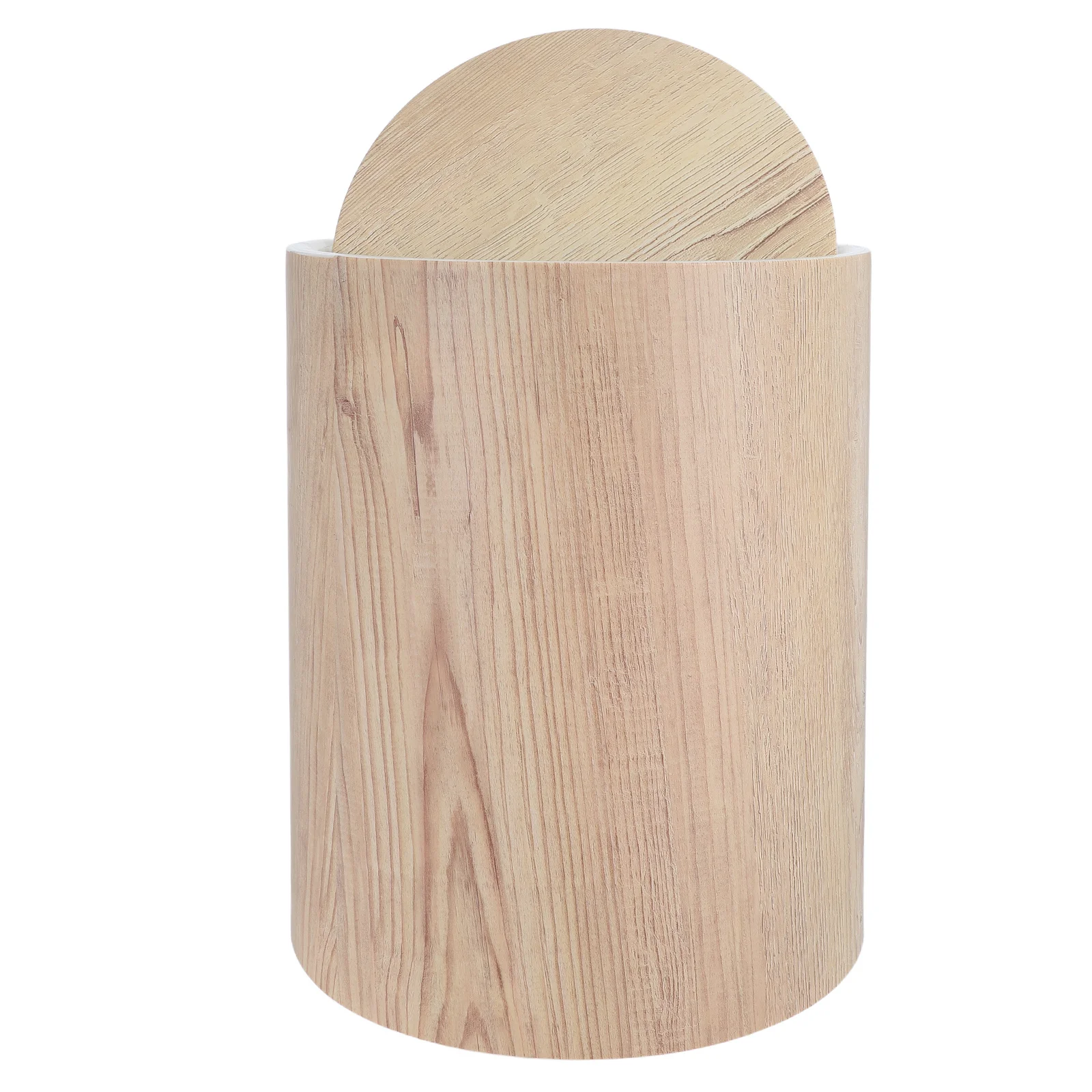

Wood Grain Retro Waste Bin Vintage Compact Plastic Trash Can Space-Saving Flip Lid Bathroom Bedroom Kitchen Living Room Office