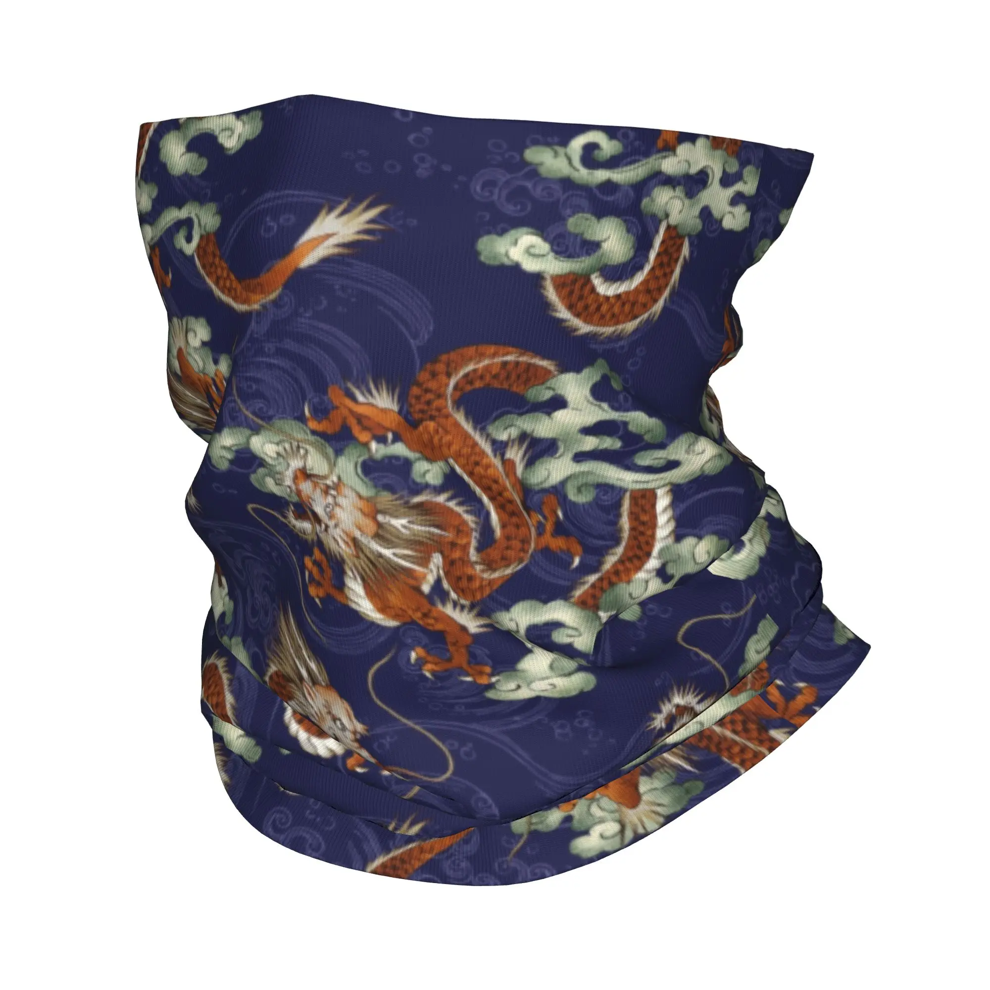 Custom Tradition Asian Style Dragon Totem Bandana Winter Neck Warmer Women Windproof Wrap Face Scarf for Hiking Chinese Myth