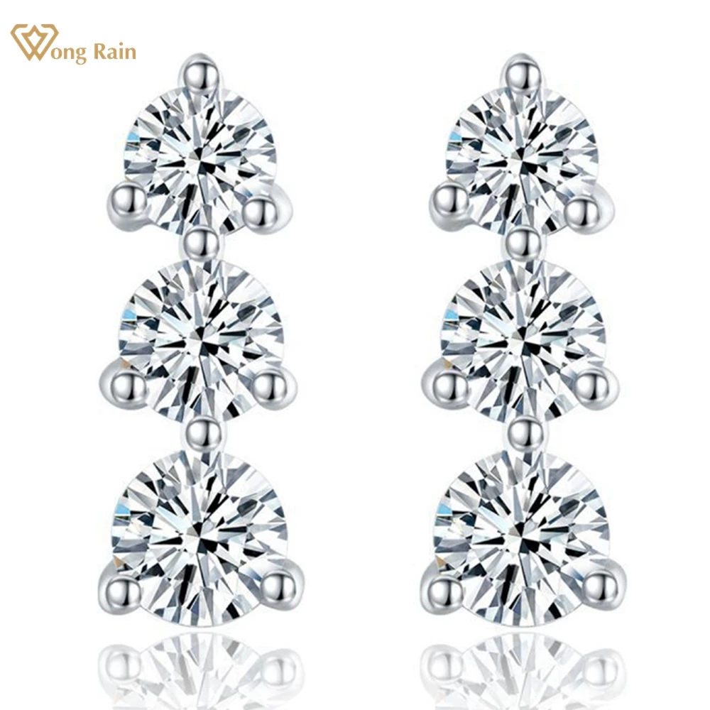 Wong Rain 100% 925 Sterling Silver 3EX VVS1 D Color Round Cut Real Moissanite Diamonds Customized Ear Studs Earrings Jewelry