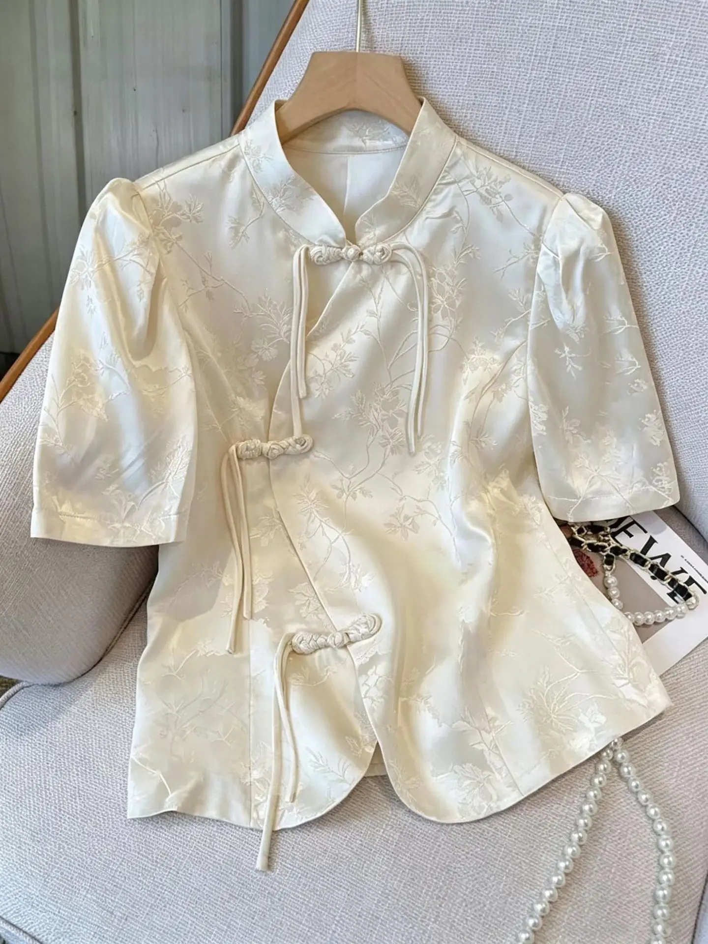 Chinese Style Short Sleeve Shirt Women's Summer Retro Elegant Cheongsam Blouse Frog Buttons Casual Vintage Top Fashion Qipao Top