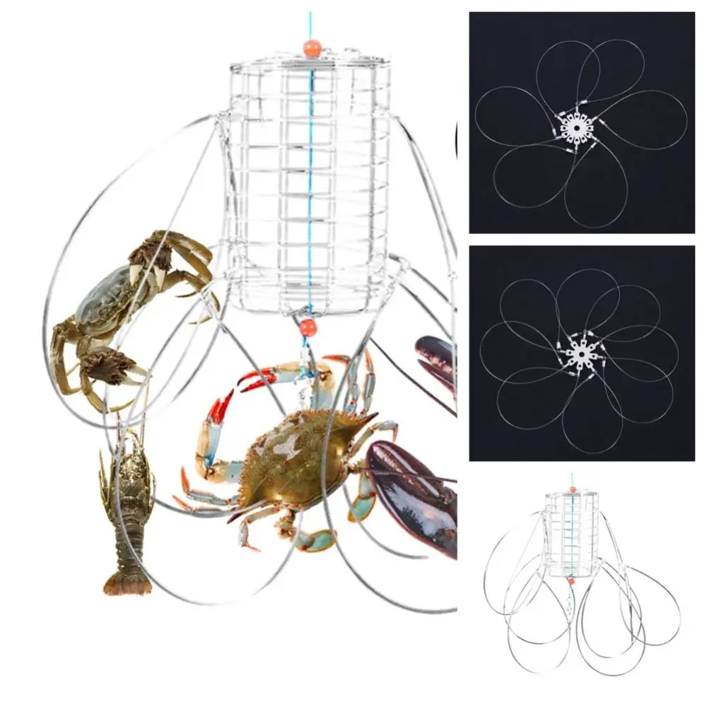 

Stainless Steel Crab Catching Tool Lure Trap Fish Cage 8 Laps Crab Fishing Cages Steel Wire Feeder Crab Trap