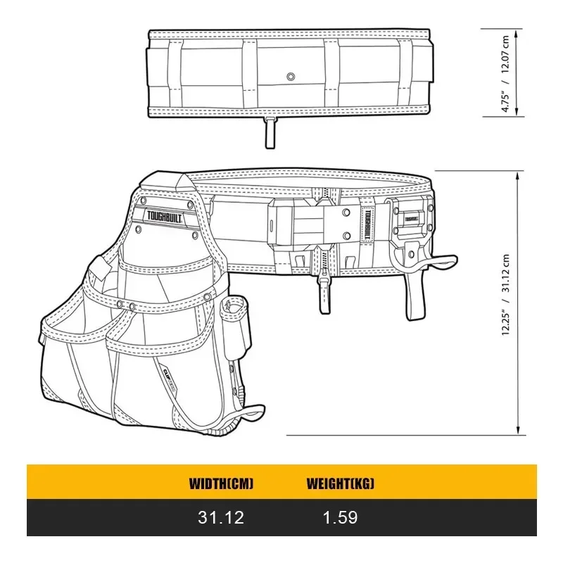 ToughBuilt TB-CT-102-3P Pro Framer Set di cinture per attrezzi Borsa per imballaggio di attrezzi Marsupio 3 in 1 Porta martello per cintura