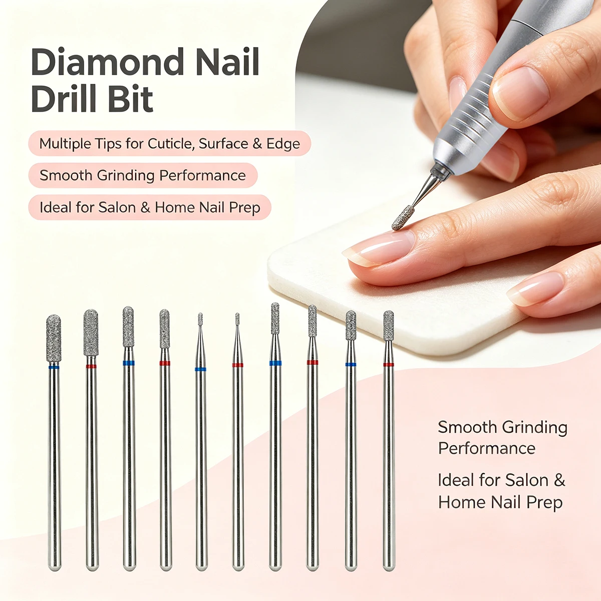 Diamond Nail Drill Bits 3/32'' Shank Manicure Cuticle Grinding Bit For Electric Nail Drill Machine Gel Acrylic Nail Prep Tools