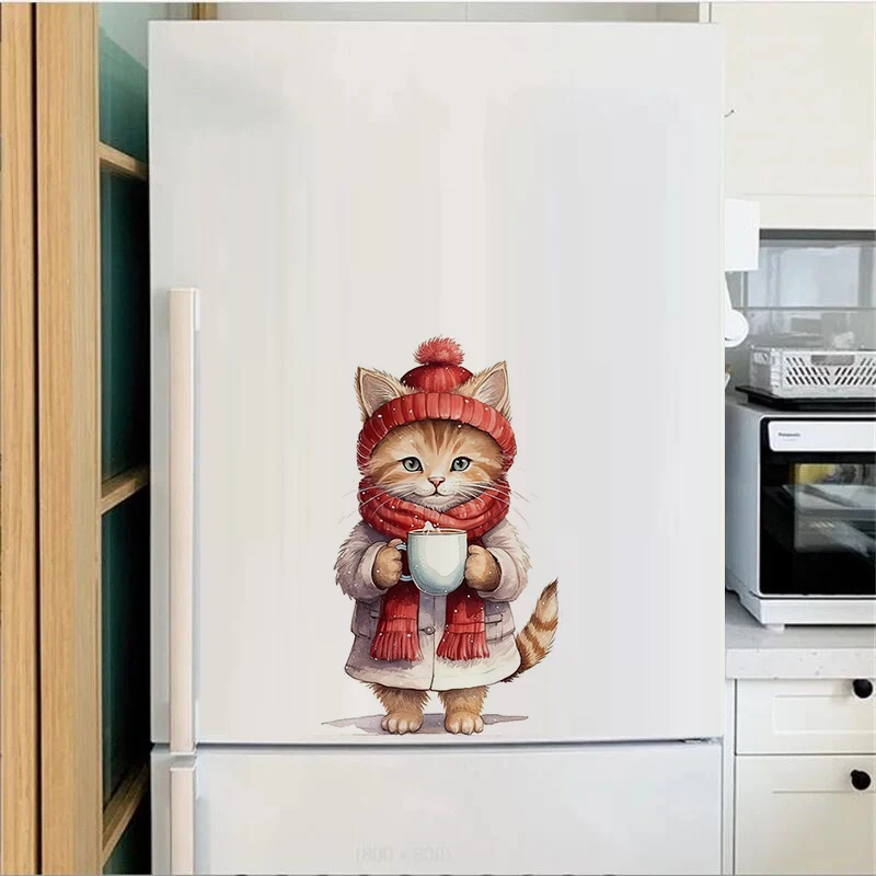 C218# Winter Cat Puppy Mouse Rabbit Wall Sticker Bathroom Toilet Decor Living Room Cabinet Refrigerator Home Decoration Decals