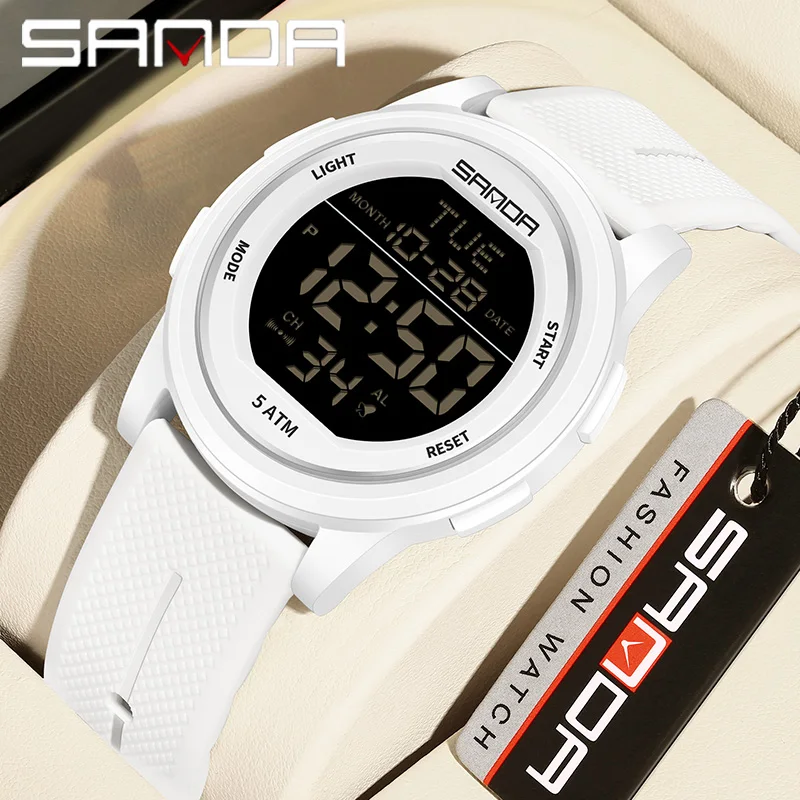 

SANDA Fashion Simple White Sport Watches Men Military LED Digital Watch Alarm Clock Chronograph 50M Waterproof Relogio Masculino