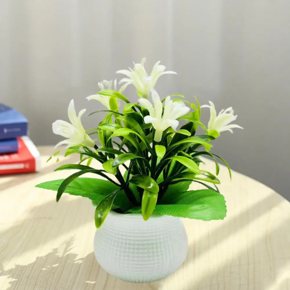 Plantes Artificielles en Pot, 5 Têtes de Fleurs d'Orchidées, Centre de Table, Bonsaï Floral Faux pour Mariage, Décoration de Bureau Intérieure et Extérieure