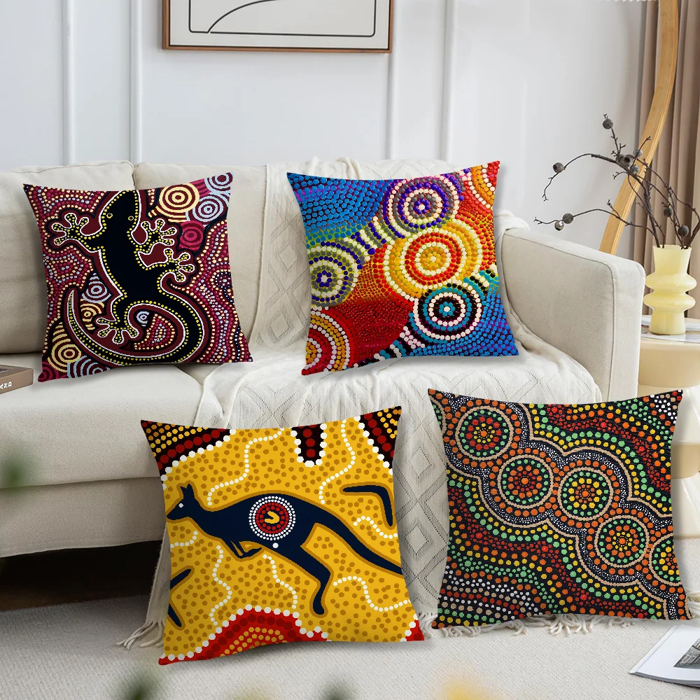 Retro Fashion A-Aboriginal Art Indigenous Comfortable Soft Pillow Case For Sofa Living Room Home Office Decor Protective Covers