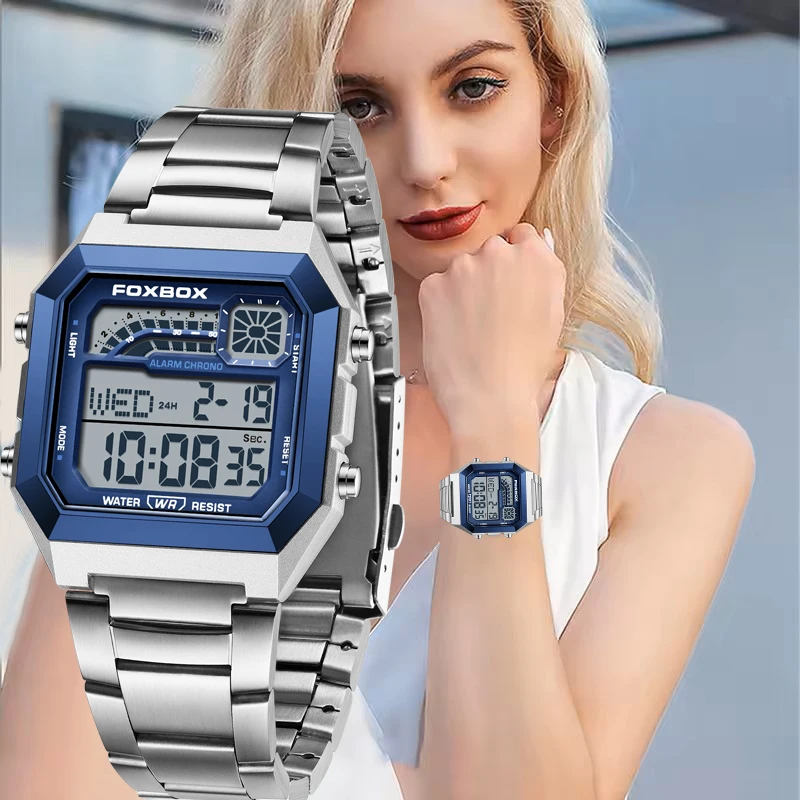 FOXBOX Square Quartz Watches for Women Fashion Waterproof LED Bracelet Watch Women Sports Luminous Ladies Watch Relogio Feminino