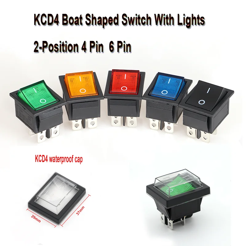 

1Pcs KCD4 Latching Rocker Switch Power Switch I/O 4 Pins/6 Pins with Light 16A 250VAC 20A 125VAC