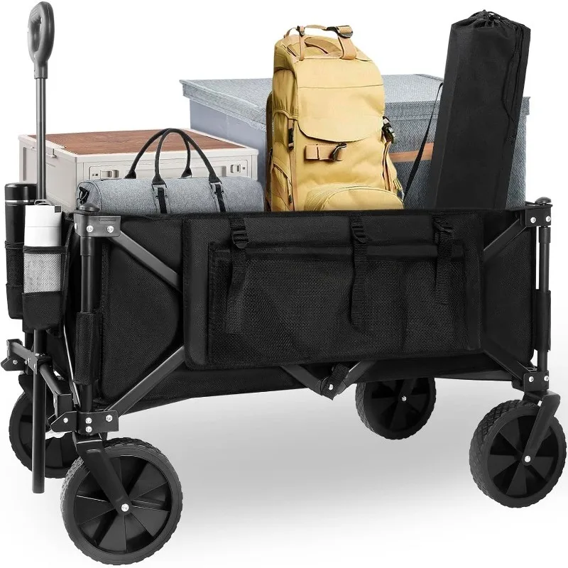 

Collapsible Folding Wagon,Utility Beach Wagon Cart Heavy Duty Foldable with All-Terrain Wheels,Large Capacity