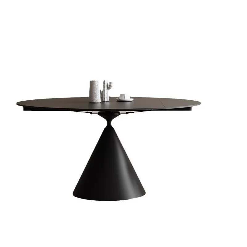Cream White Sintered Stone Round Dining Table Rotating Telescopic to Square Dual Purpose Modern Extendable Kitchen Furniture