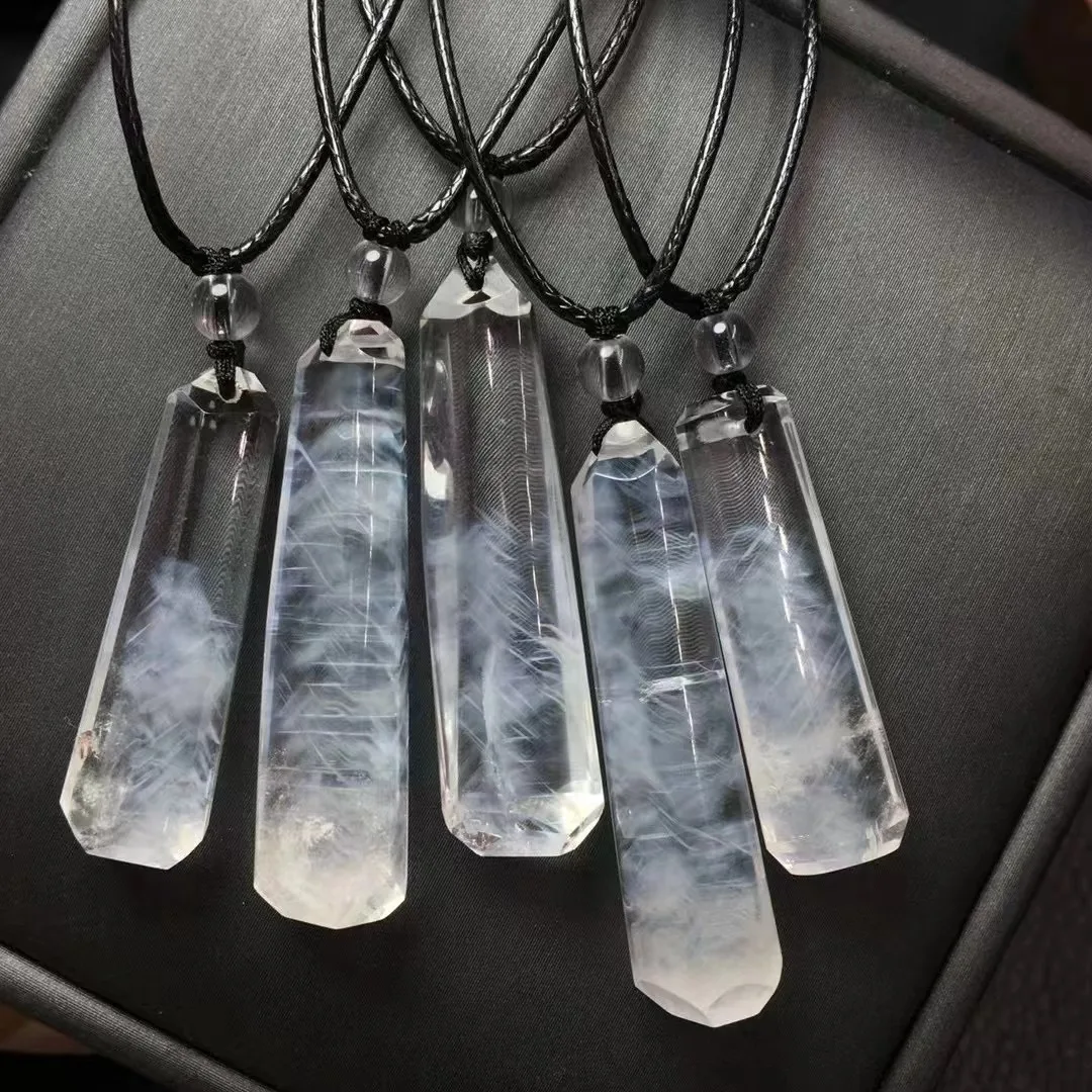 Unit One Piece Creative Hot Sale Natural Blue Needle Quartz Crystal Healing Pendant With Leather Rope For Jewelry Gift