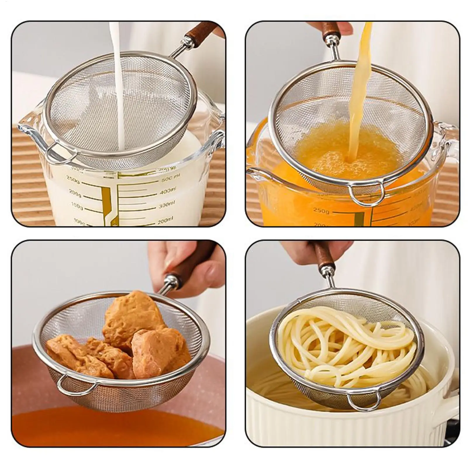 S-L Stainless Steel Fine Mesh Strainer Sieve Strainer Kitchen Fried Food Filter Oil Baking Tool Reusable Handheld Sifter Skimmer view 2
