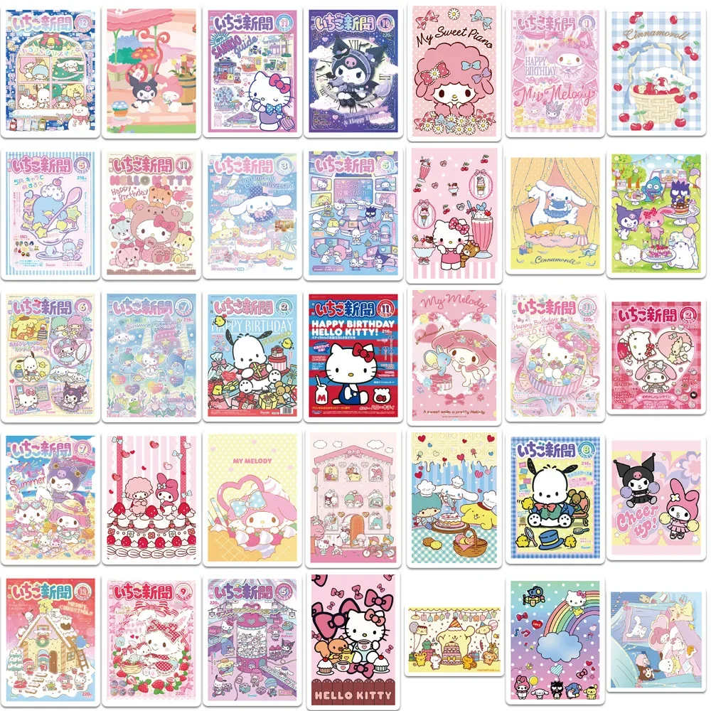 65Pcs Sanrio Hello Kitty Sealing Labels Stickers Aesthetic Decorative Stationery Laptop Cute Cartoon Decals Kids Gift Toys