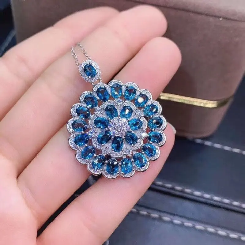 ZECAA Fine Jewelry Woman Lady Topaz Pendant With Natural London Blue Topaz Gemstone 3*4mm Silver Lady Topaz Pendant Jewelry