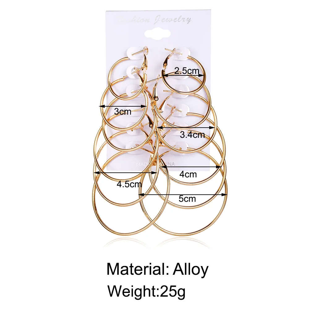 12PCS Set Simple Hoop Earrings Set Big Geometry Round Circle Earring for Women Girls Gold Color Metal Hyperbole Party Jewelry