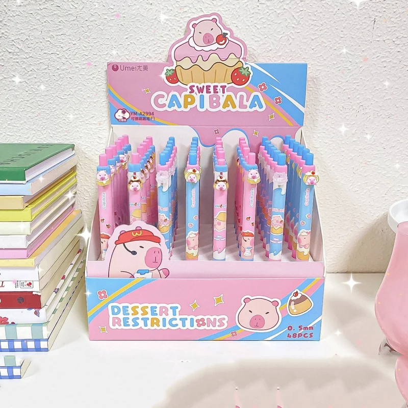 48pcs-lot-kawaii-capybara-erasable-gel-pen-cute-05mm-blue-ink-signature-pens-office-school-supplies