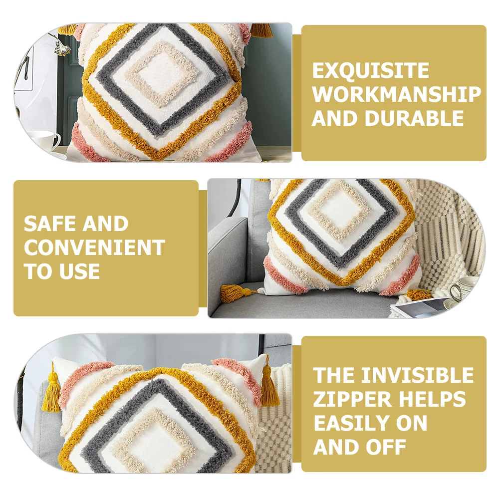 

Cotton Decorative Pillow Cover Macrame Throw Pillowcase Simple Style Cushion Cover for Home Bedroom Living Room