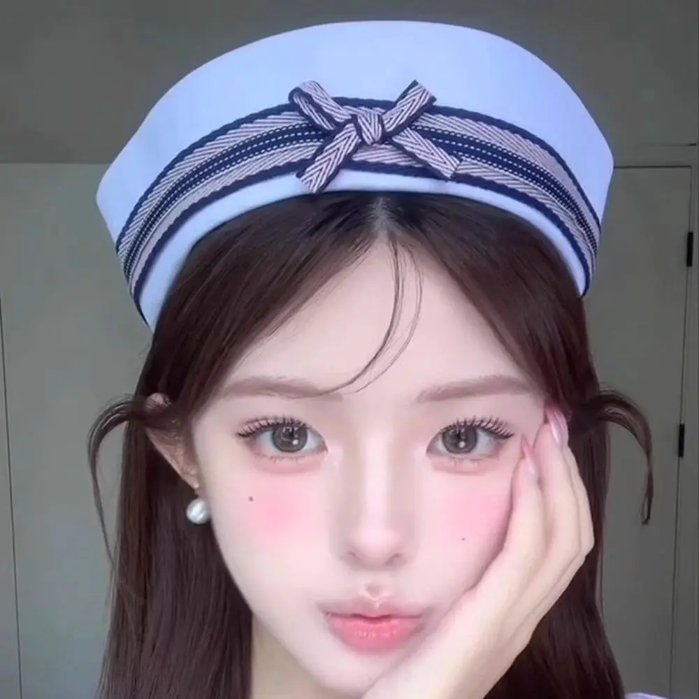 New Spice Girl Bow Sailor Caps Flip Brim Dome Women's Navy Hat Striped Japanese Y2k Berets Streetwear