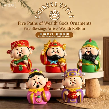 Five Road God of Wealth Small Ornament Office Desktop Workstation Decompression Car Decoration Resin Gift Ornament