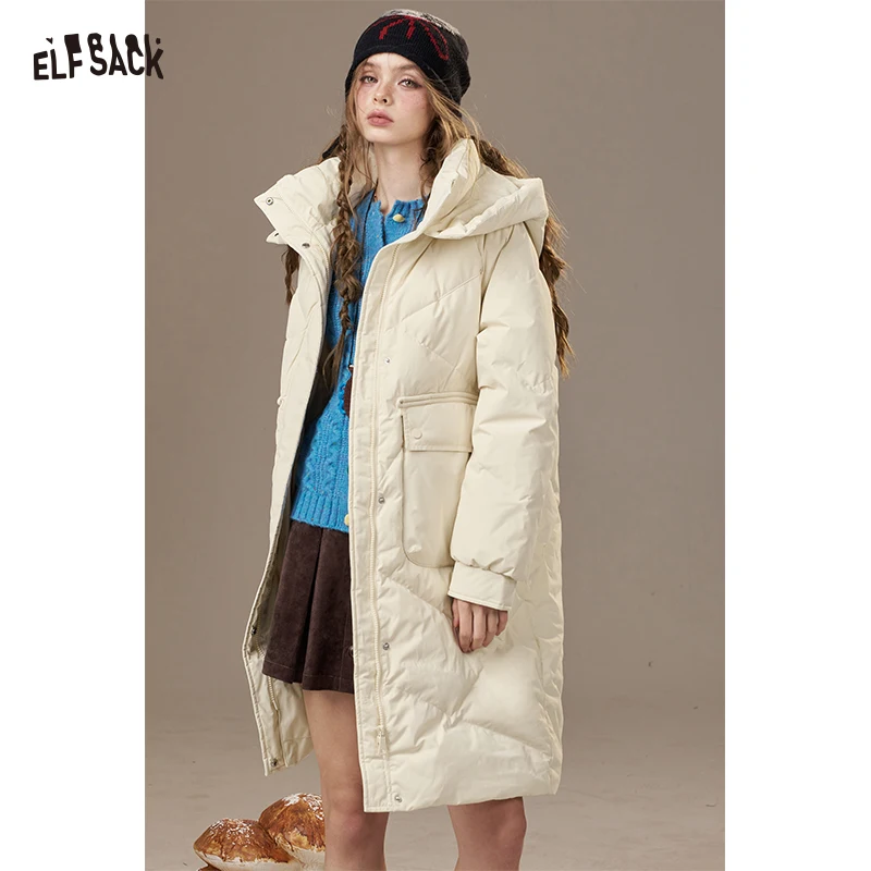 ELFSACK 2025 شتاء الوافدين الجدد عادية بلون سحابة مبطن تنوعا سترة منفوخة للمرأة