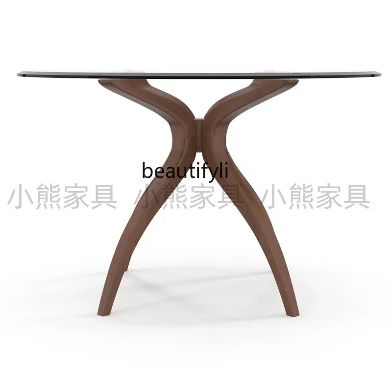 

cqyNordic designer solid wood black walnut home simple creative restaurant tempered glass