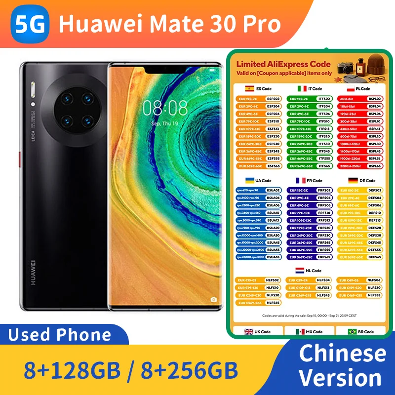 Смартфон HUAWEI Mate 30 Pro 5g, процессор Kirin 990, 6,53-дюймовый экран, камера 40 МП, аккумулятор 4500 мАч, оригинальный б/у телефон Смартфон HUAWEI Mate 30 Pro 5g, процессор Kirin 990, 6,53-дюймовый экран, камера 40 МП, аккумулятор 4500 мАч, оригинальный б/у телефон