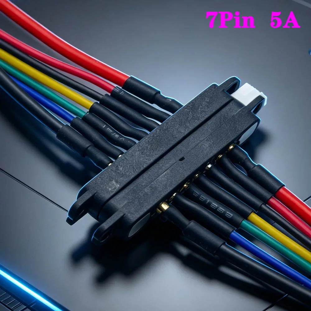 With Ears DC Magnetic Pogo Pin Connector 7Pin Pogopin Male USB Cable Female Wire Spacing 2.54mm Spring Loaded 5A DC Power Socket