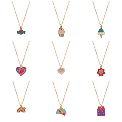 Small Pendant Jewelry Candy Ice Cream Rainbow Cloud Star Heart Flower BFF Joy Babe Charm Necklace Choker For Kids Girls Boy Gift