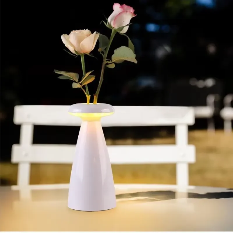 【CHIMU HOME】 Handmade Modern Stoneware Vase with Rechargeable LED Light Simple Retro Design Home Decor for Living Room TV