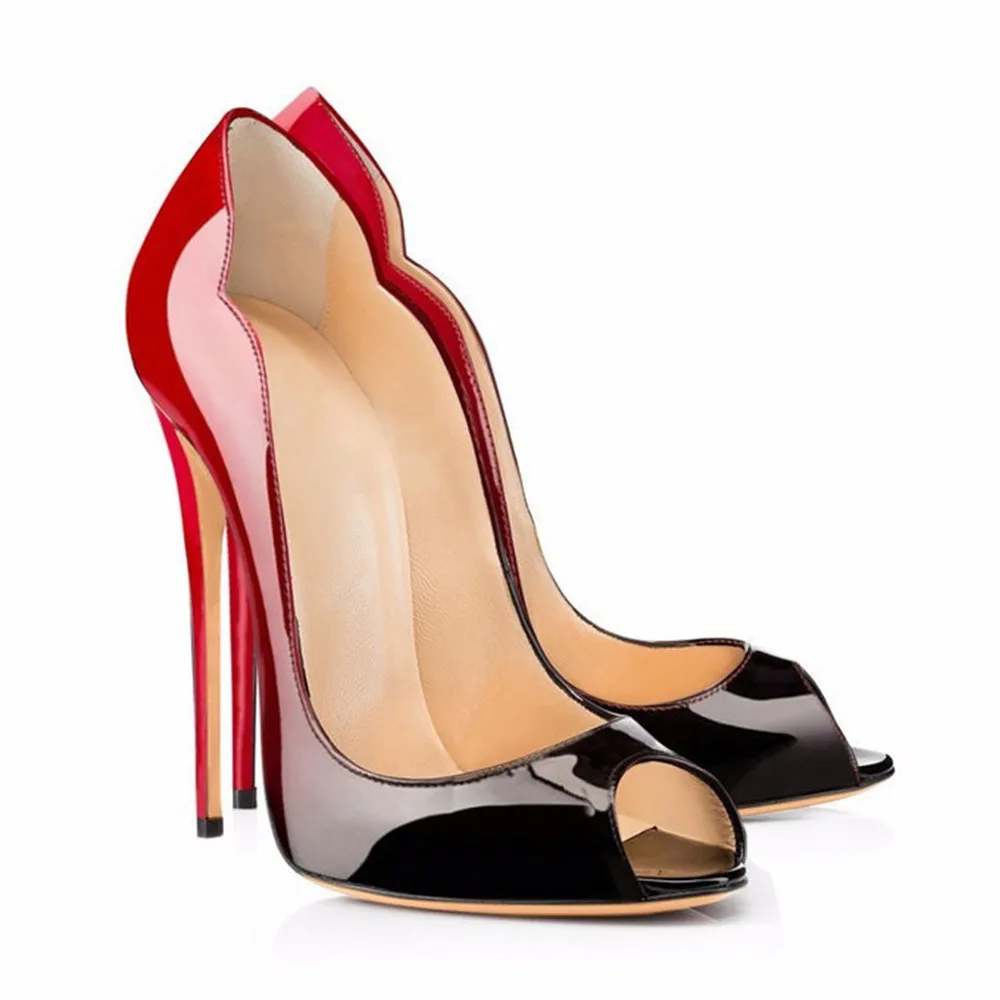 Leopard Print Fish Mouth Patent Leather High Heels for Women Slim Heels with Pointed Toes Shallow Mouth Party Shoes Big Size12cm