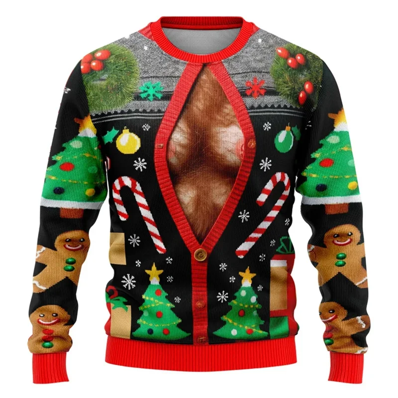 

Fashionable 2024 Ugly Christmas Sweater Funny Christmas Pattern Sweatshirt Santa Claus Cosplay Pullover Boys Crew Neck Hoodie