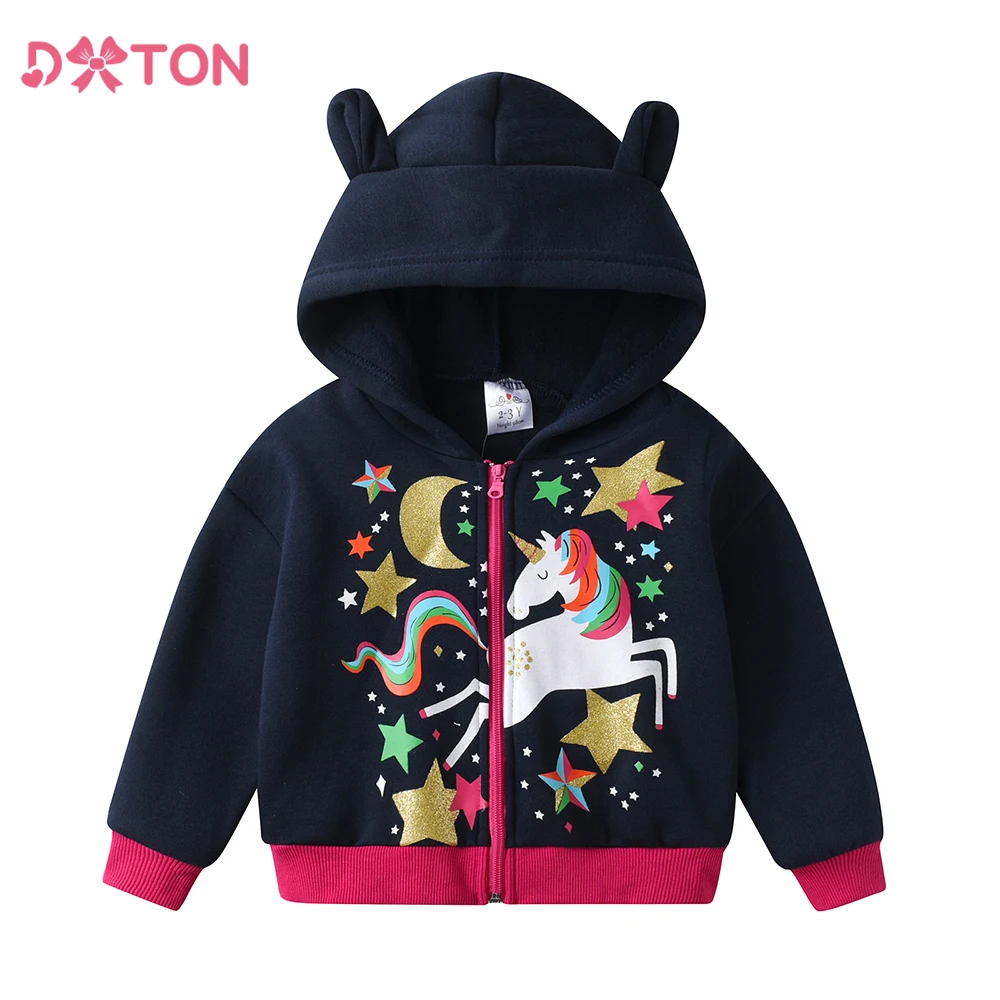 

DXTON Kids Hooded Jacket Autumn Winter Girls Baseball Coat Unicorn Children Zipper Outerwear Toddler Thicken Cardigan Jackets