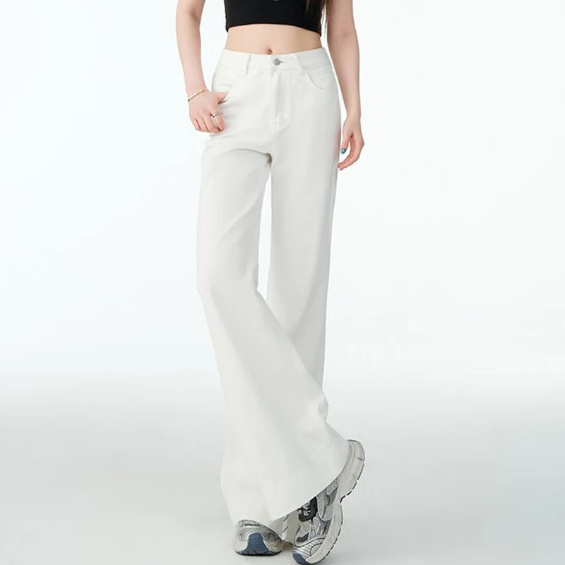 

Women White Jeans 2025 Summer New High Waist Thin Cool Feel Trousers Classic Fashion Denim Flare Pants Women Vintage Jeans