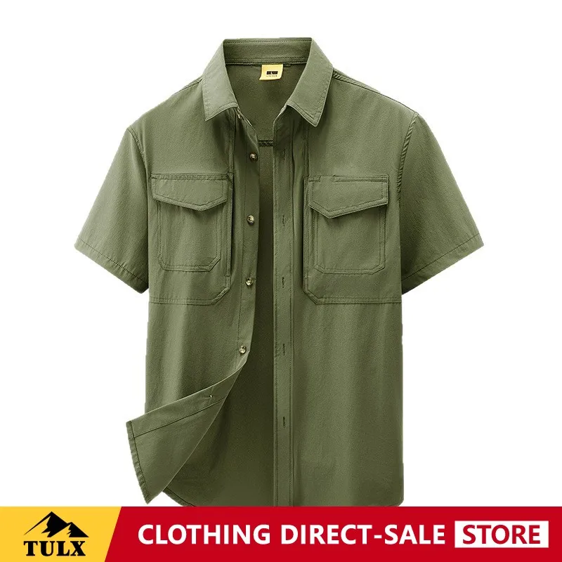 Summer Quick Drying Thin Short Sleeve Tactical Shirt Skin Friendly Multi Pocket Shirt Elastic Breathable Loose Workwear Shirt