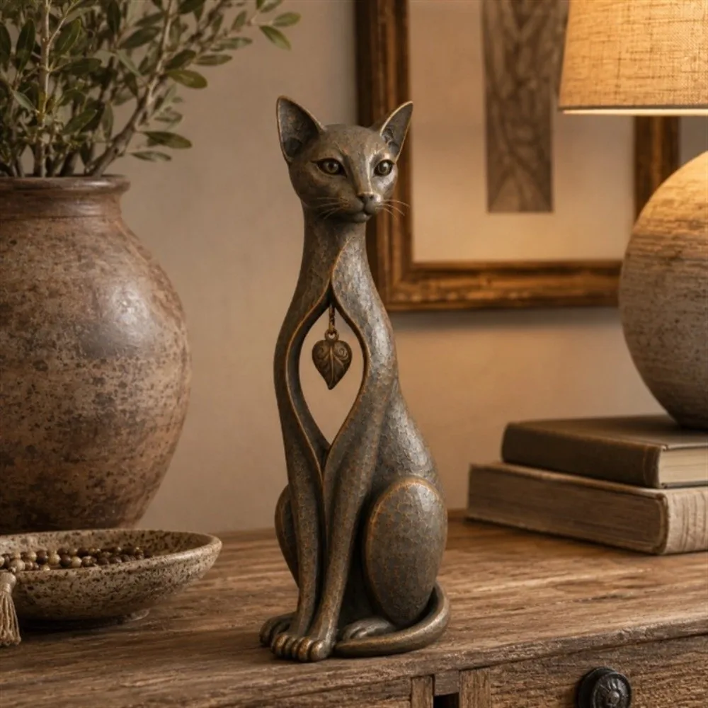 Resin Heart Cutout Sighthound Statue Rustic Fade-Resistant Vintage Cat Dog Sculpture Unique Minimalist Tabletop Animal Ornament