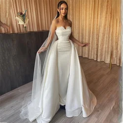 Elegant Mermaid Wedding Dresses Detachable Train Customized Ivory Wedding Gowns Pleated Pearls Lace Satin Bride Dress 2025
